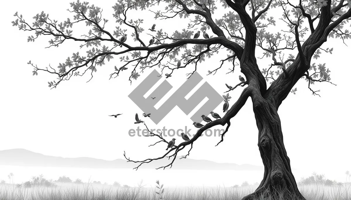 Picture of Winter Sky Silhouette: Oak tree branches tracing in forest.