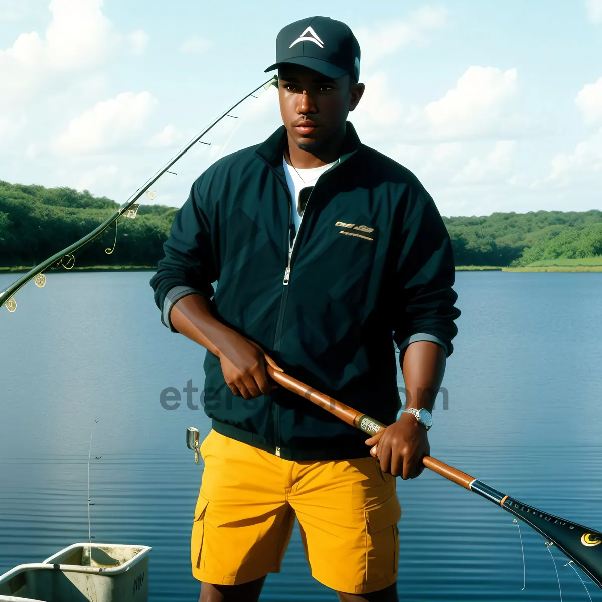 Picture of Summer Golfer with Fishing Gear on Boat