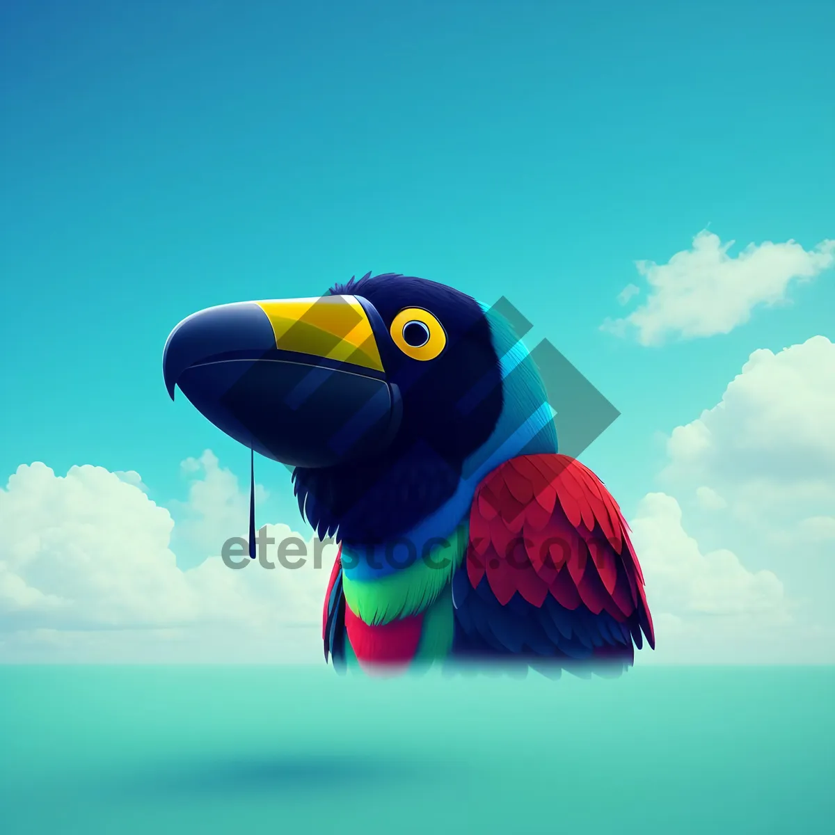 Picture of Tropical Toucan perched overlooking the scenic seaside.