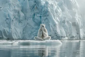 Arctic Bear on Ice Floe in Frigid Ocean