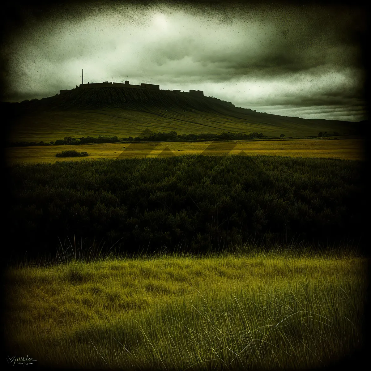 Picture of Serene rural landscape under cloud-filled sky