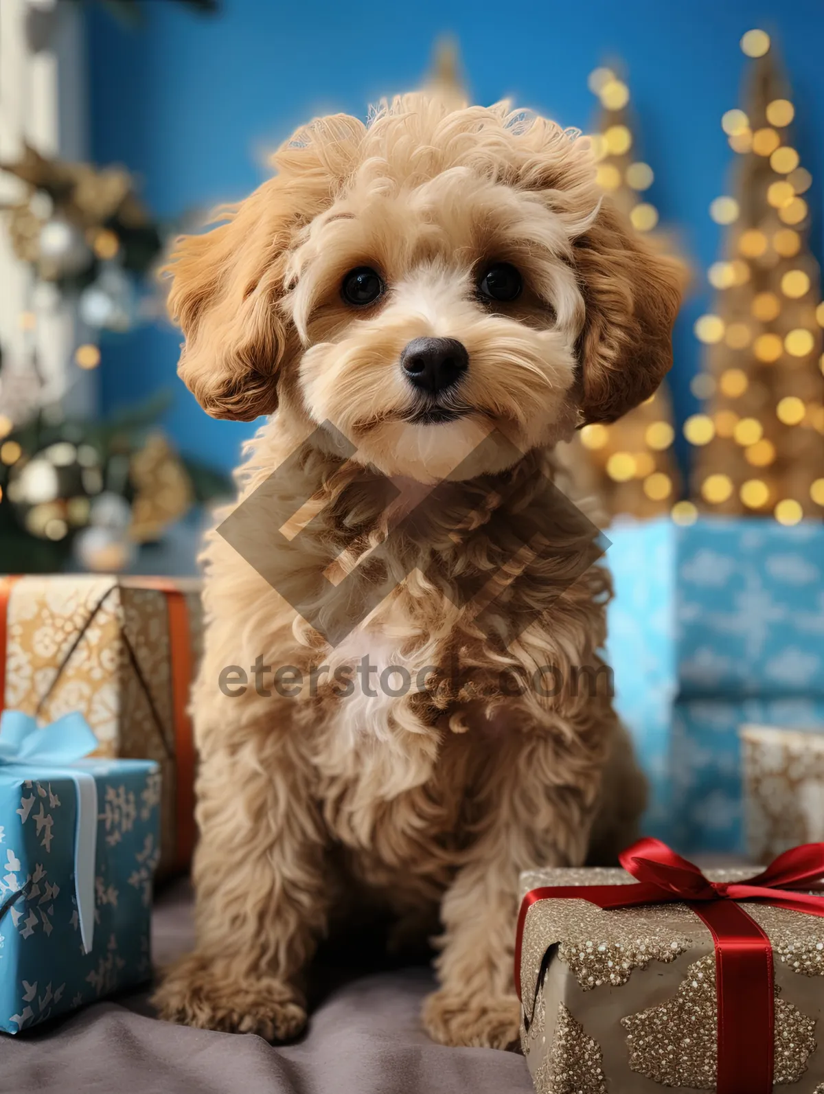 Picture of Adorable Brown Terrier Puppy Sitting in Studio Portrait