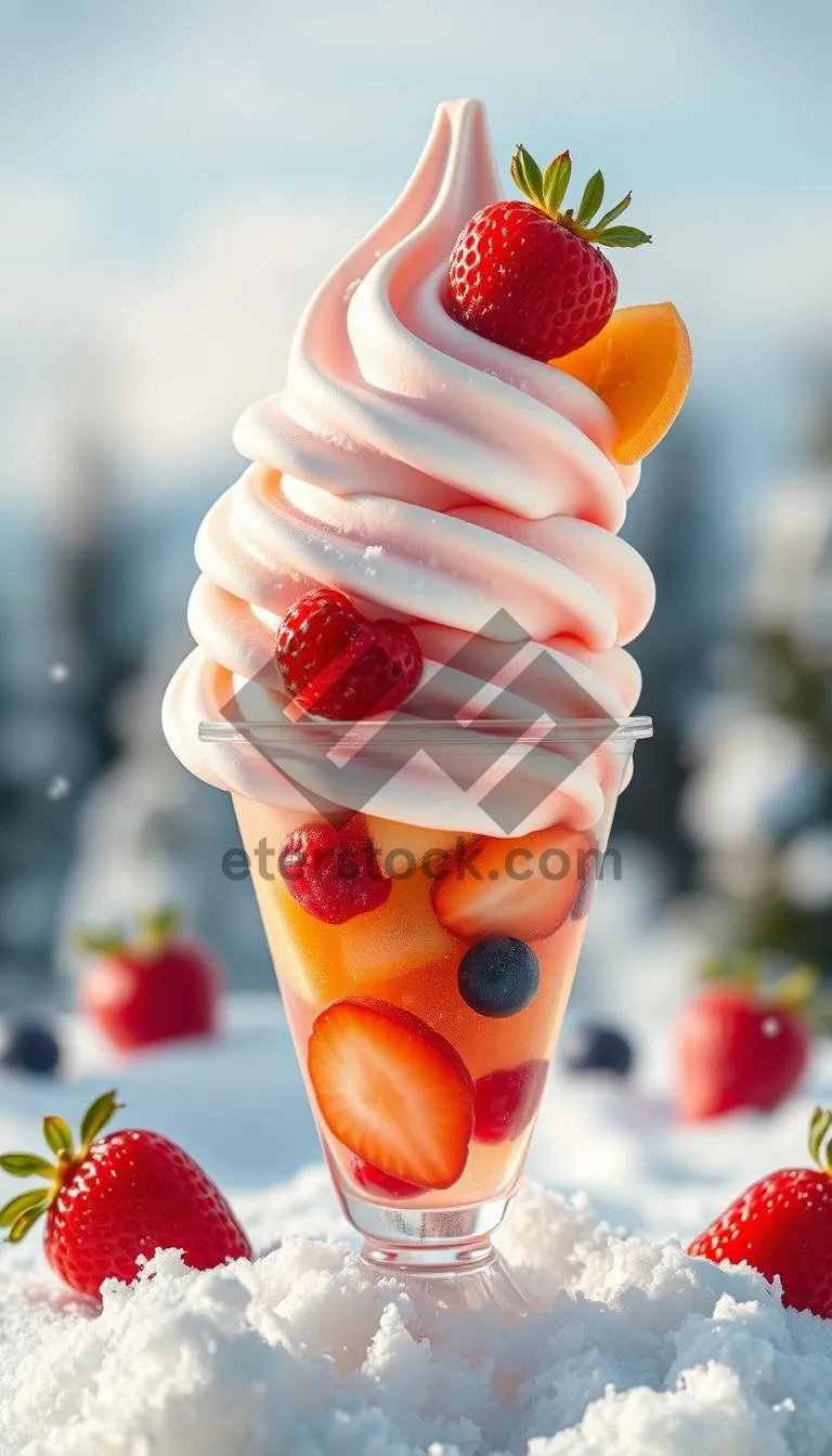 Picture of Sweet Strawberry Ice Cream Cone Juicy Refreshment