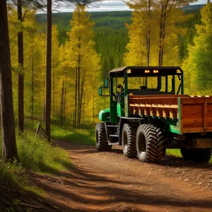 Yellow Farm Tractor in Rural Landscape