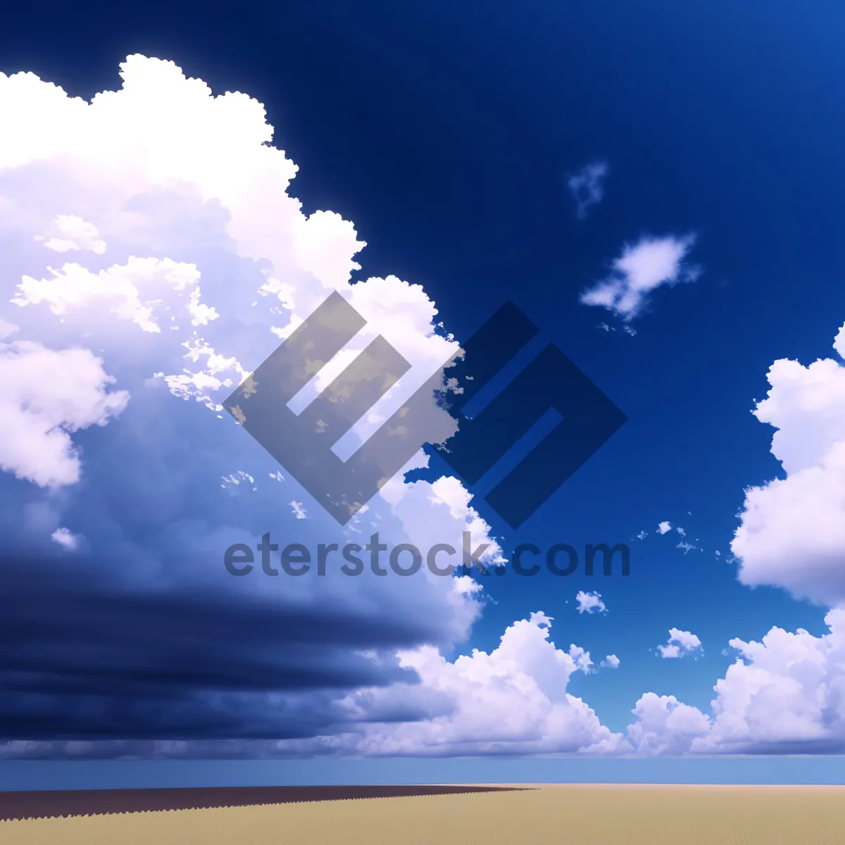 Picture of Vibrant Summer Sky with Fluffy Clouds and Sunlight