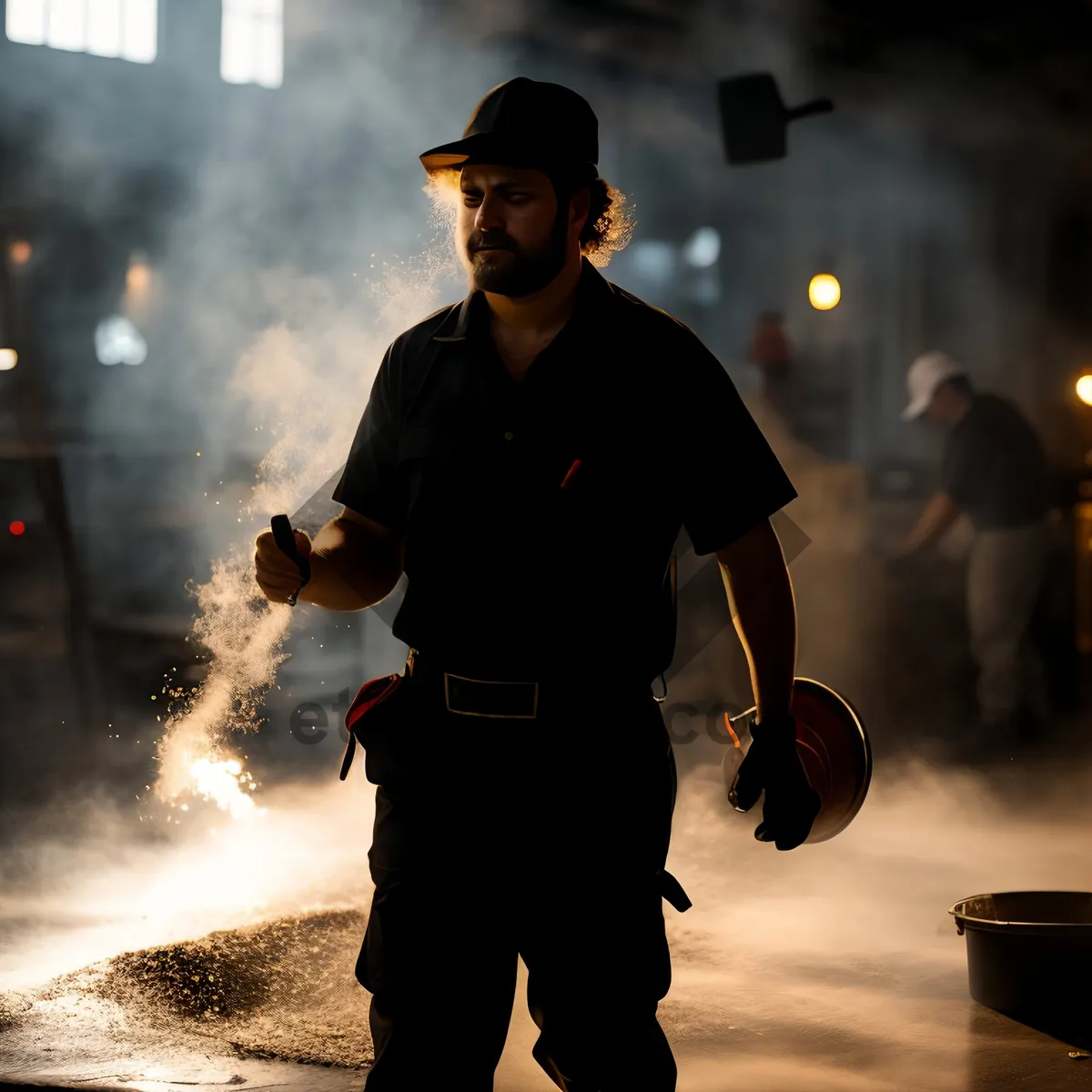 Picture of Focused male chef cooking in wok