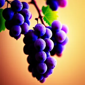 Juicy Purple Grape Cluster on Vine in Vineyard Harvest