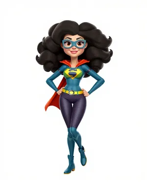 Cartoon superhero man with cape in action