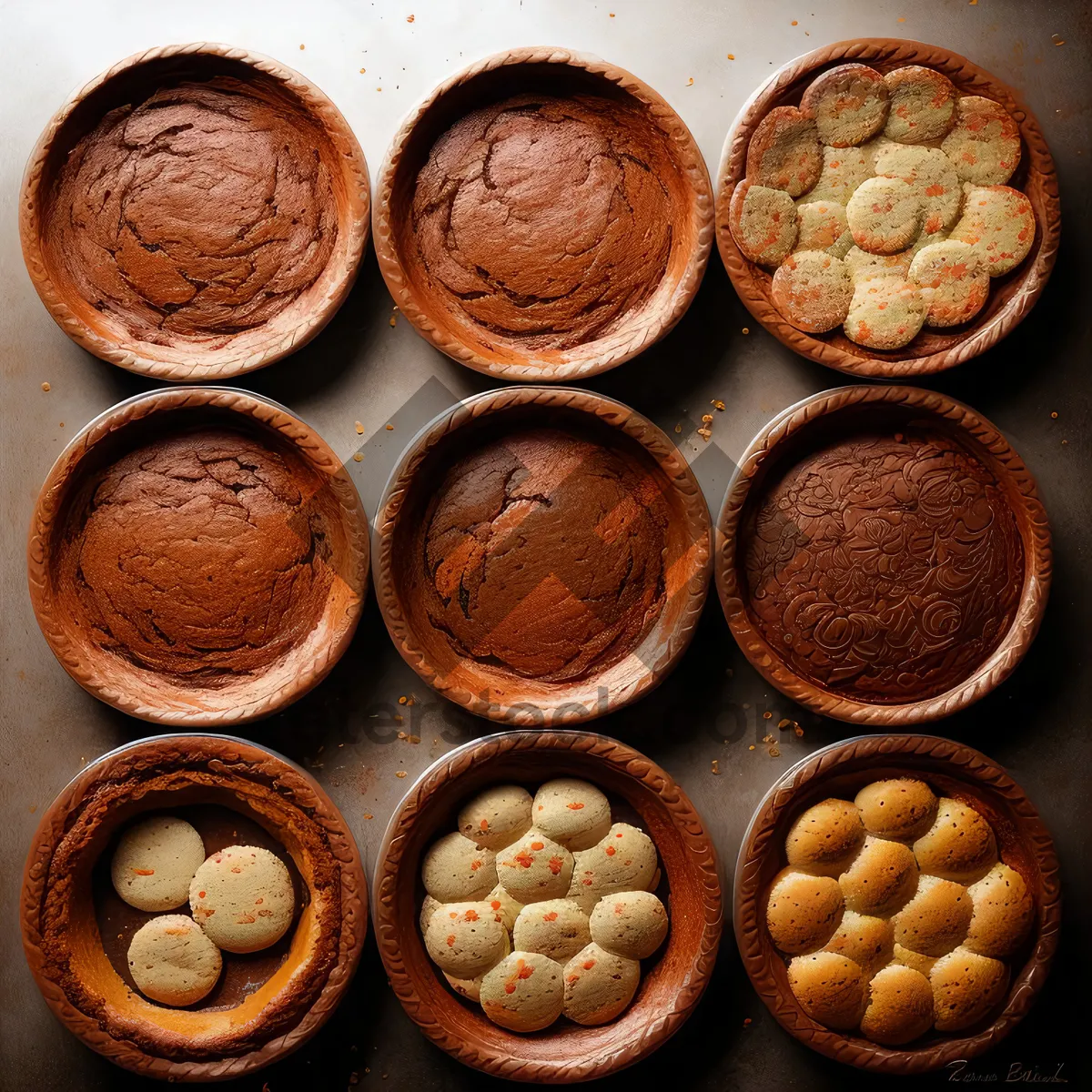 Picture of Group of assorted nuts and chocolate pile close-up.