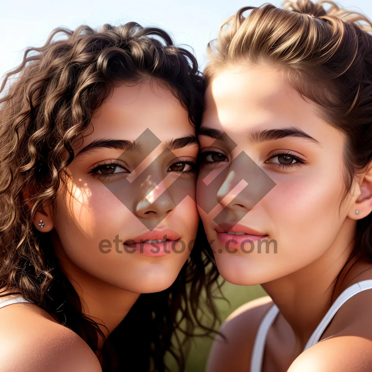 Picture of Blissful Sibling Bond: Two Happy Girls Embrace Love