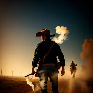 Joyful Cowboy Silhouette At Sunset