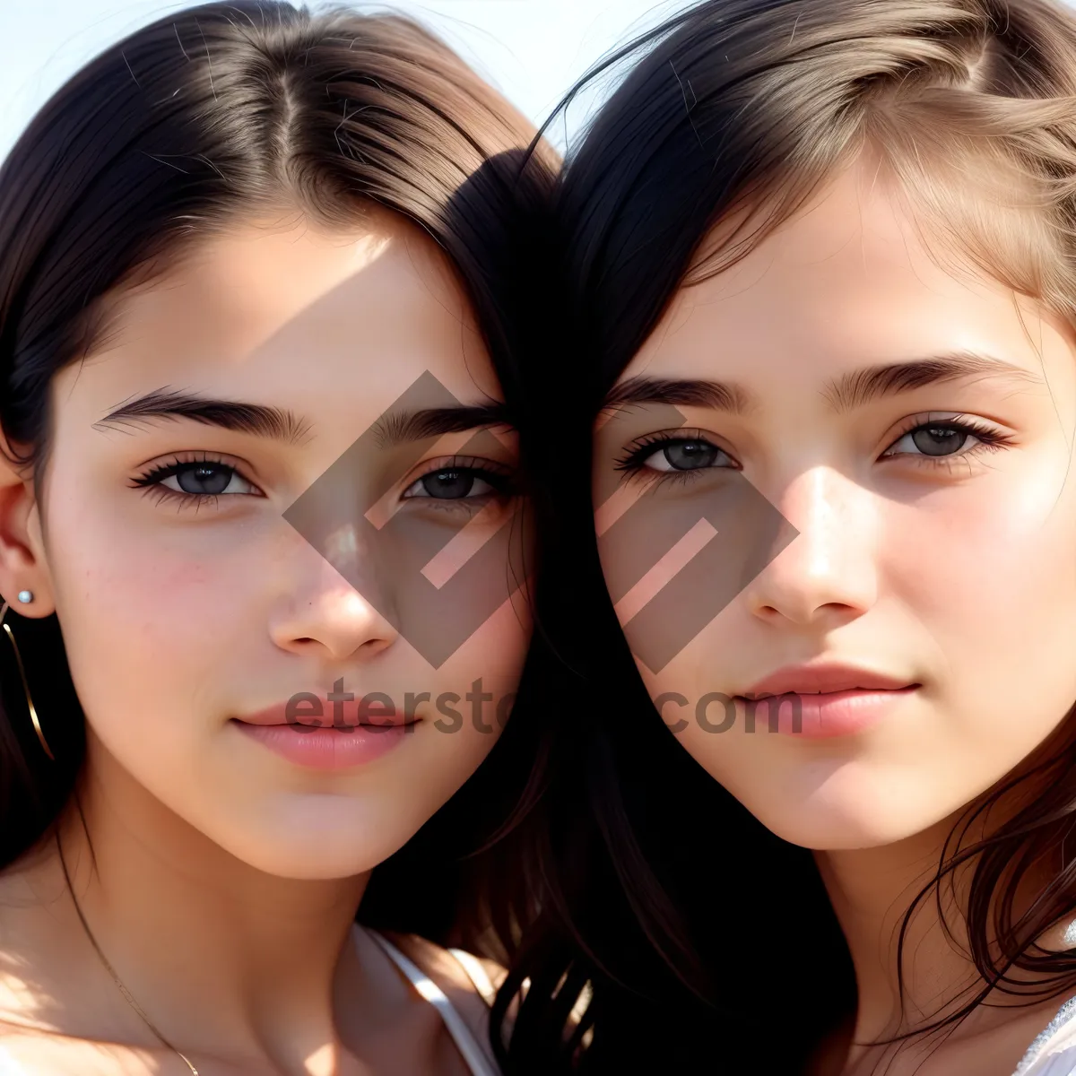 Picture of Happy Sibling Portrait: Pretty Sisters Smiling Together