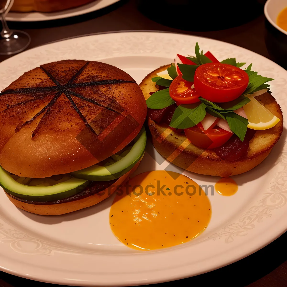Picture of Delicious Cheeseburger on a Plate