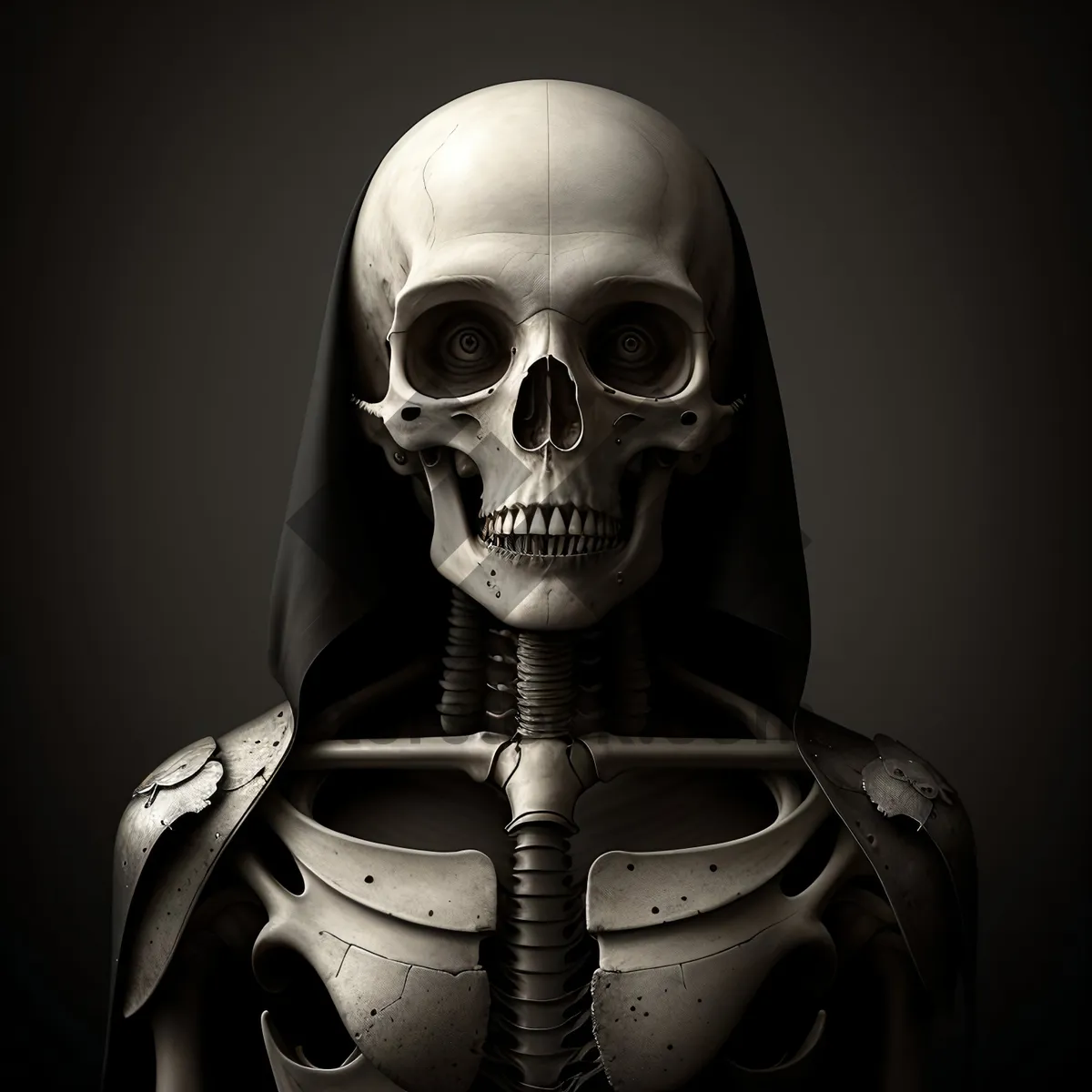 Picture of Spooky Skull Sculpture with Protective Mask