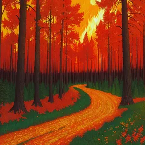 Autumn Serenity: Grunge Forest Landscape with Sun