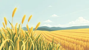 Sunny rural landscape with wheat field and clouds