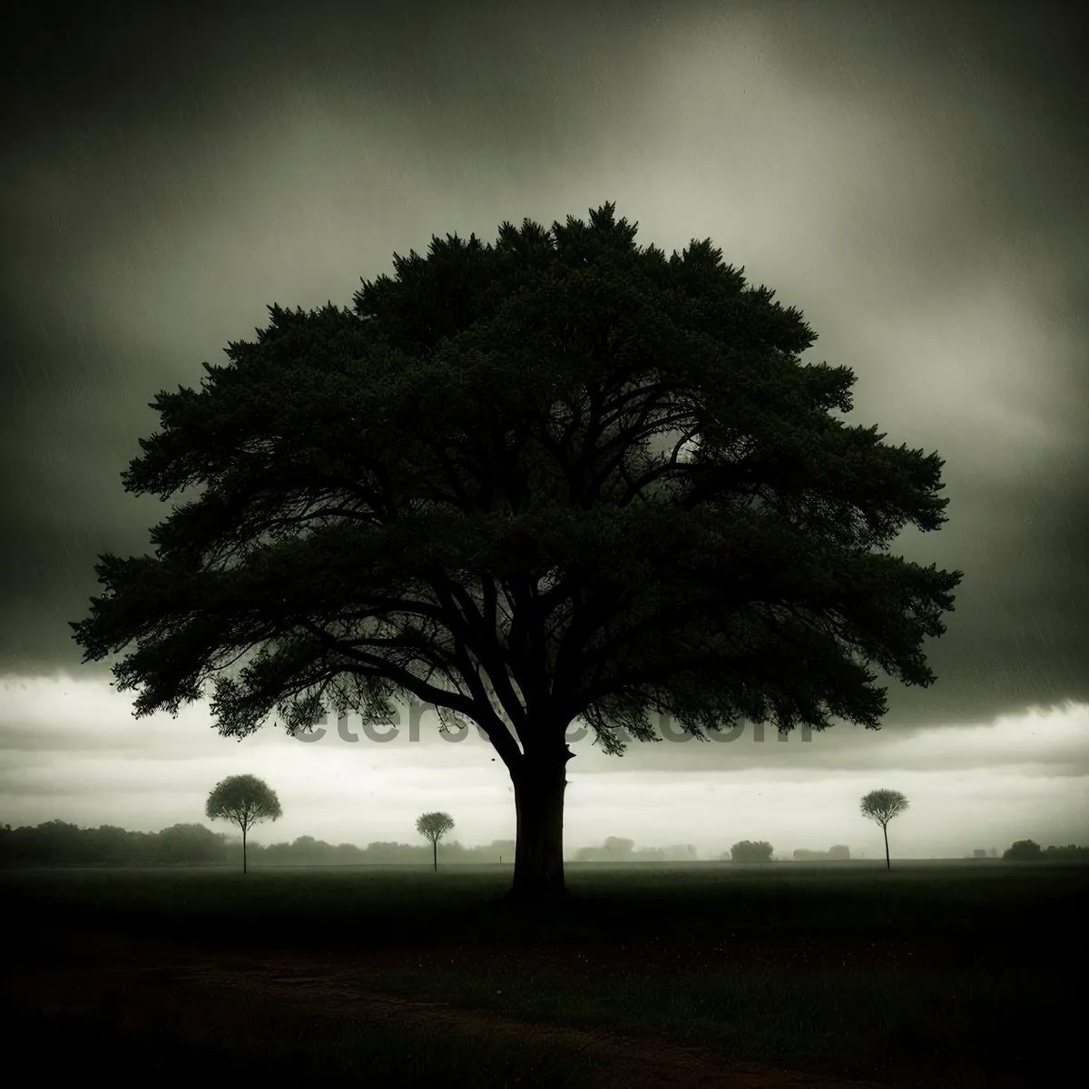 Picture of Sunset Scenery with Silhouetted Trees and Dramatic Sky