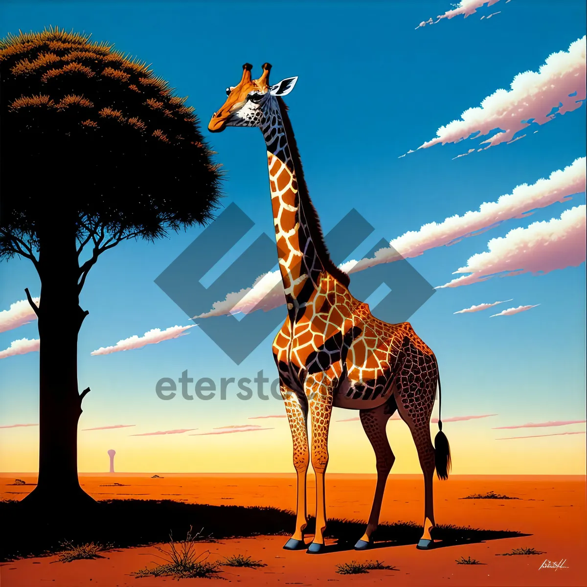 Picture of Wild Giraffe Silhouette in Serene Safari Landscape