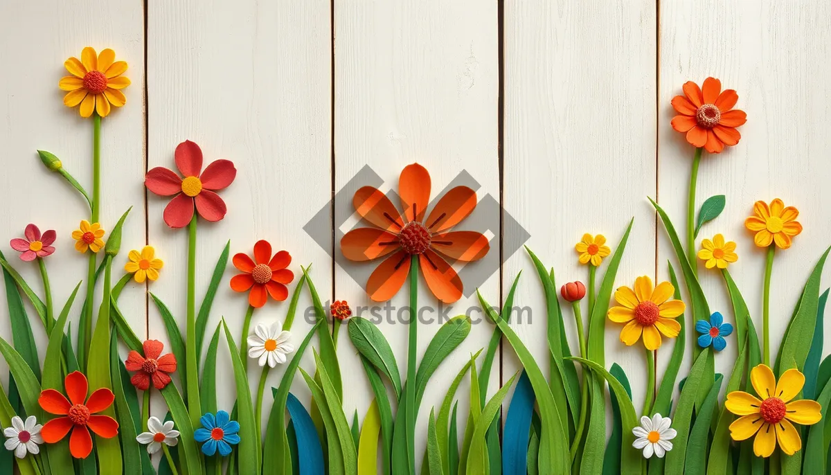Picture of Colorful retro floral pattern with pink tulips on island.
