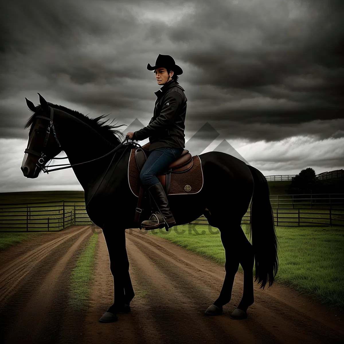 Picture of Sidesaddle rider gracefully galloping into the sunset