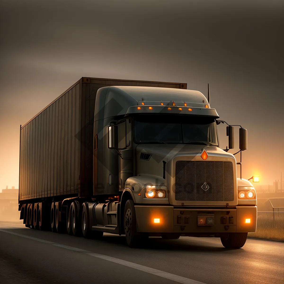 Picture of Highway Haul: Fast-Driving Freight Truck on a Cloudy Sky