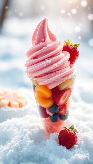 Colorful Berry Ice Cream Cone Dessert