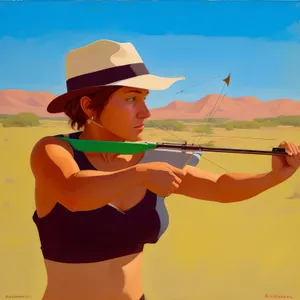 Outdoor Archer with Bow and Rifle