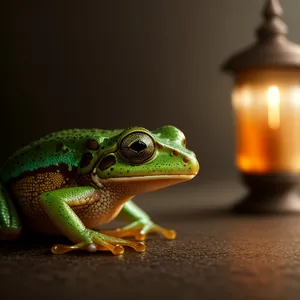 Bulging-eyed tree frog in close-up