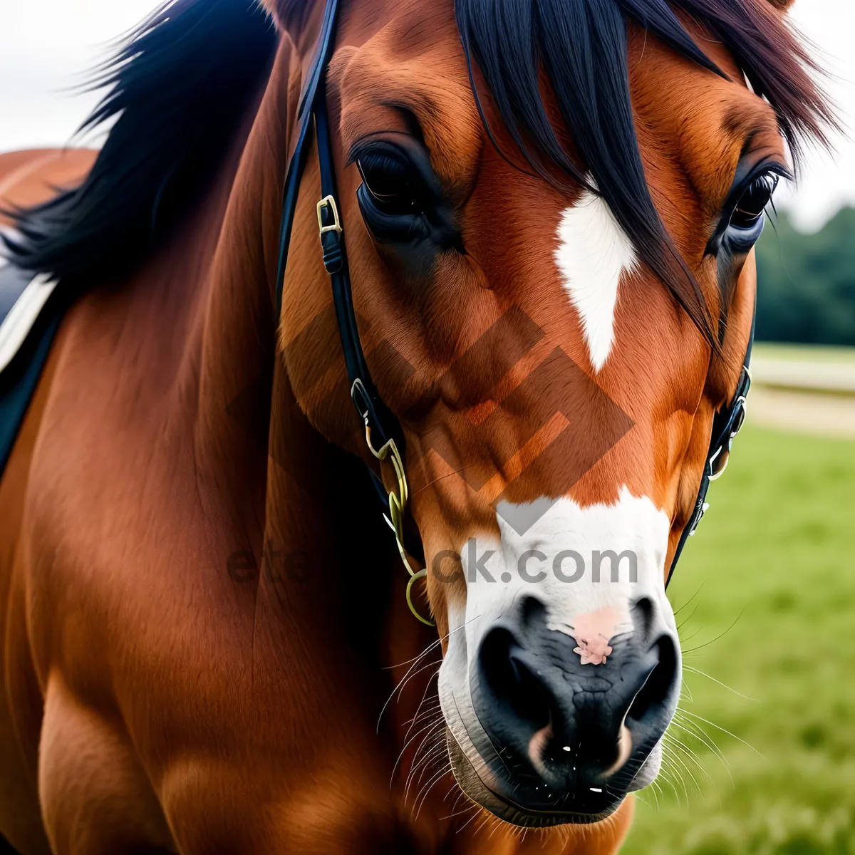 Picture of Beautiful Brown Thoroughbred Horse in Meadow