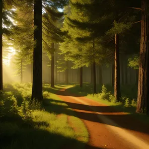 Autumn Forest Road: Serene Path Through Sunlit Woods