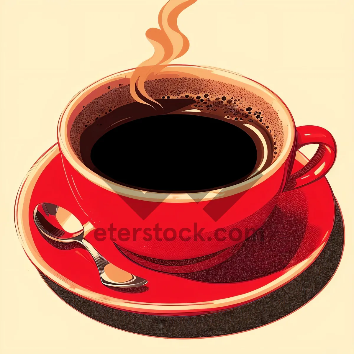 Picture of Black coffee in ceramic mug with spoon