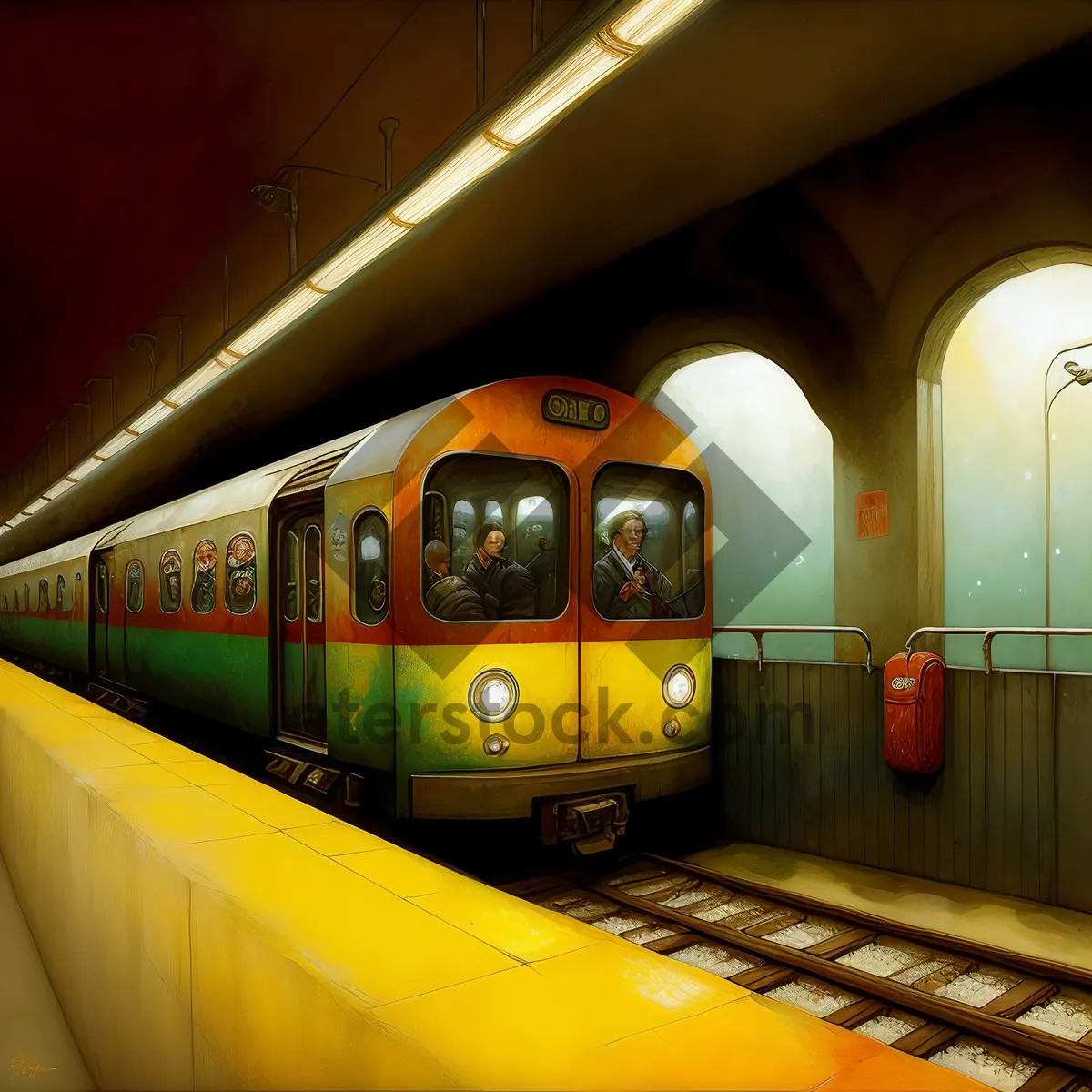 Picture of Urban Subway Train Speeding Through Underground Tunnel