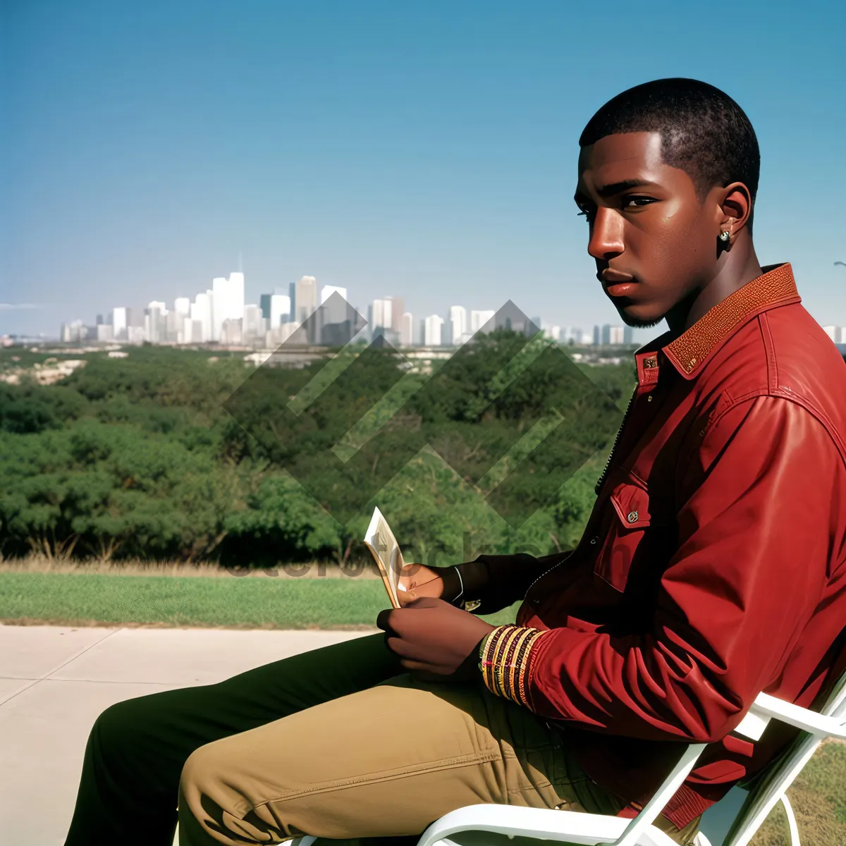 Picture of Happy student studying outdoors with laptop
