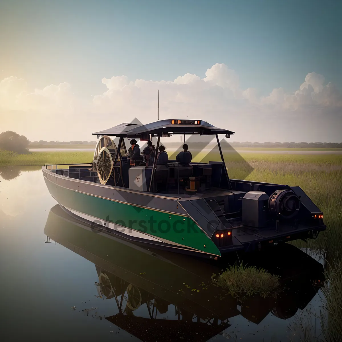 Picture of Coastal Motorboat Speeding Across Ocean Waters