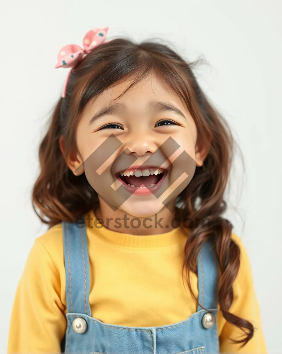 Picture of Attractive brunette model with braid smiling in studio