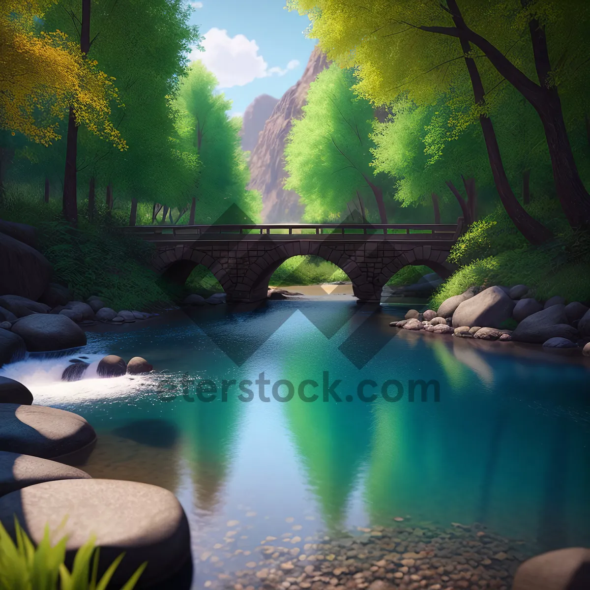 Picture of Serene Cascade in Verdant Woods