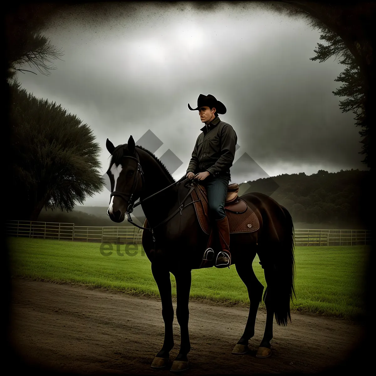 Picture of Equestrian Sport: Majestic Stallion Galloping with Polo Mallet.