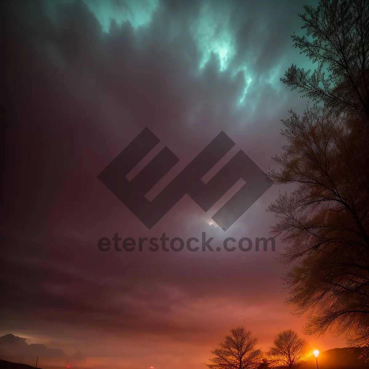 Picture of Vibrant Sunset Silhouette over Summer Landscape