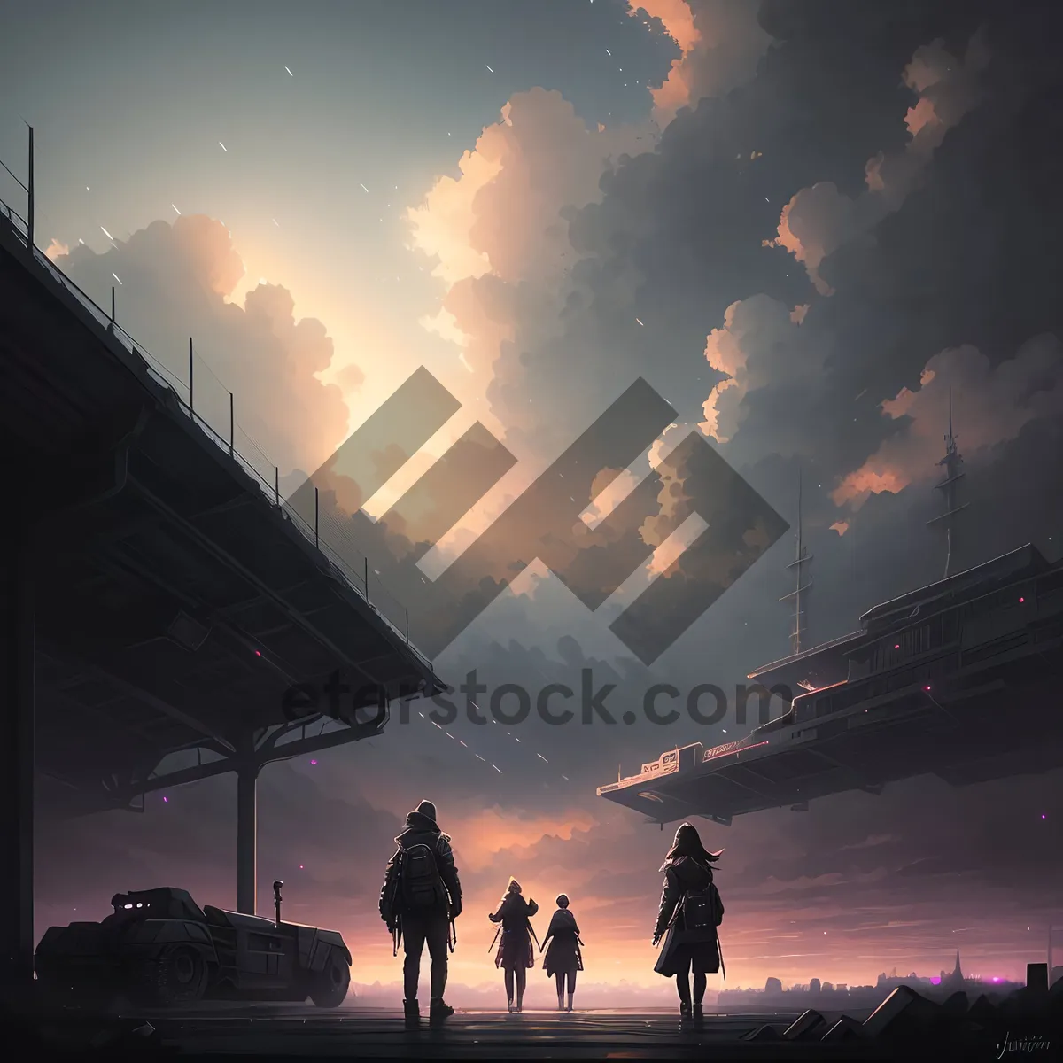 Picture of Serenity Over Urban Horizons: Night Skyline with Bridge