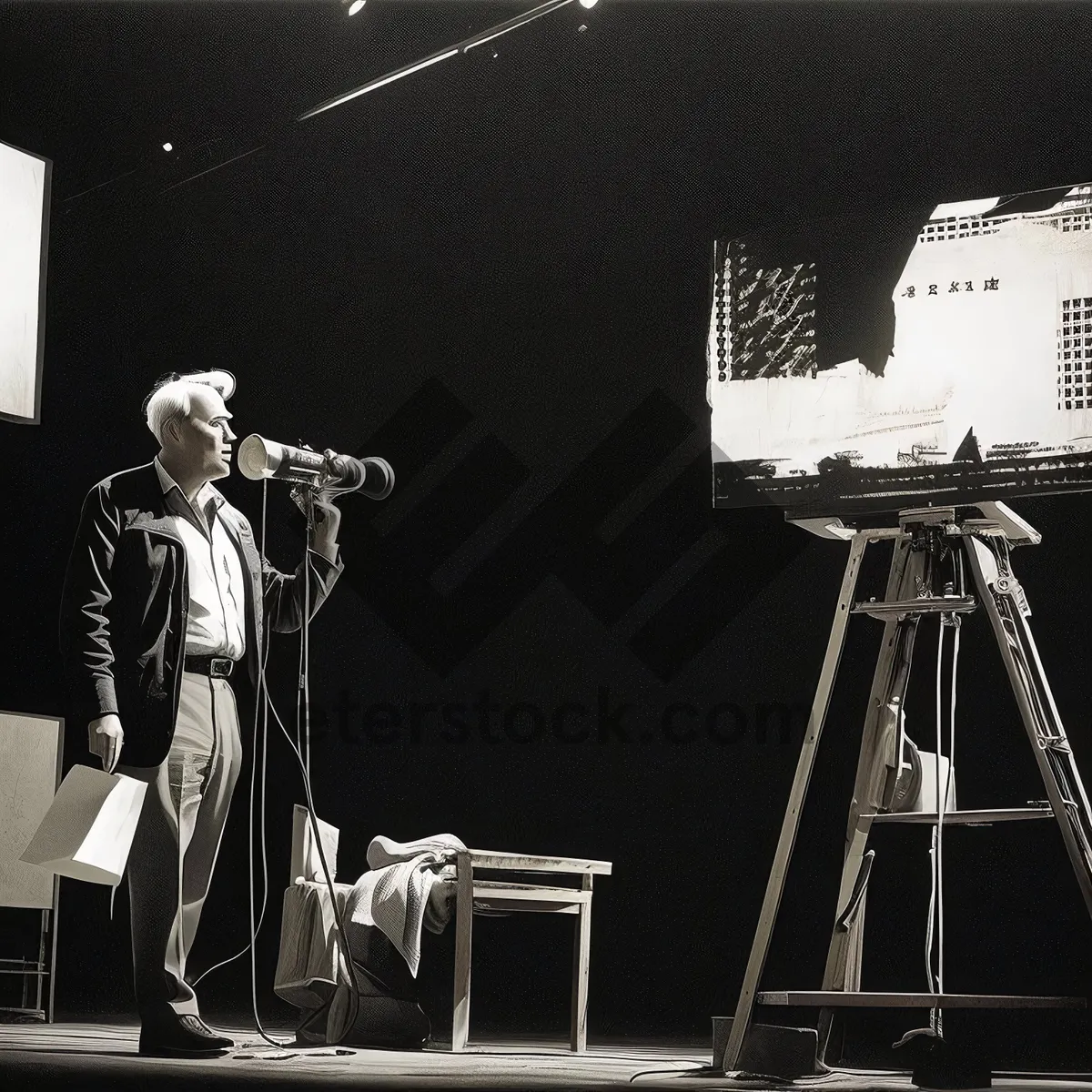 Picture of Silhouette of a Male Cameraman with Tripod