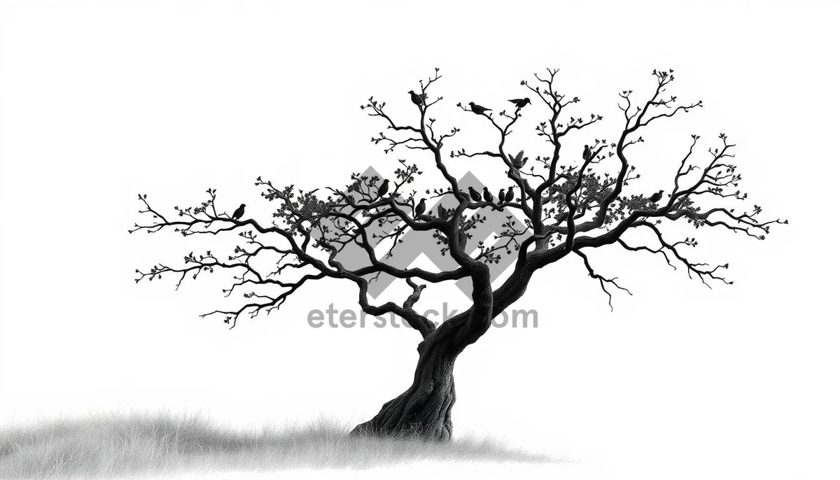 Picture of Silhouette of oak tree against sky in forest.