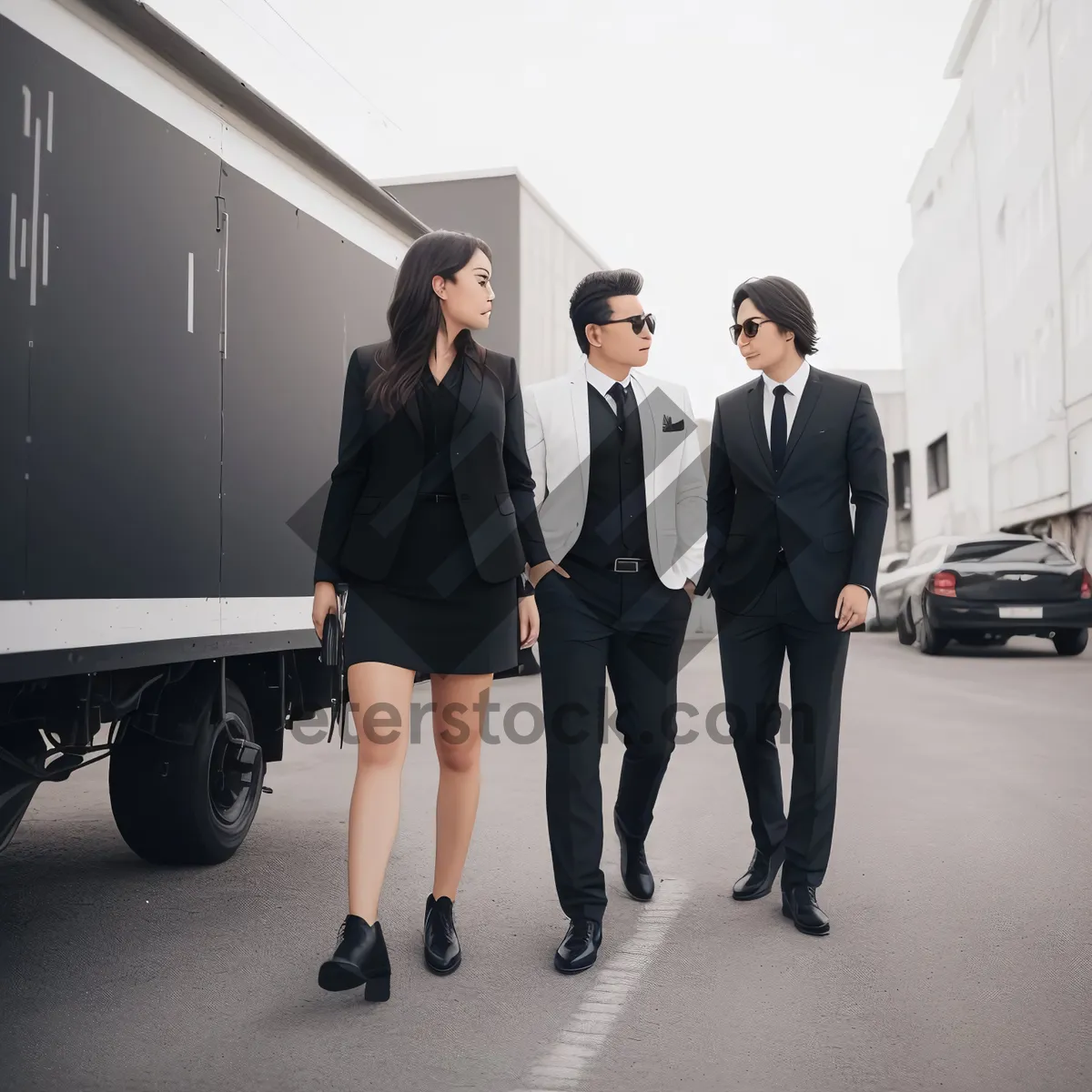 Picture of Diverse team of professionals smiling in front of limousine