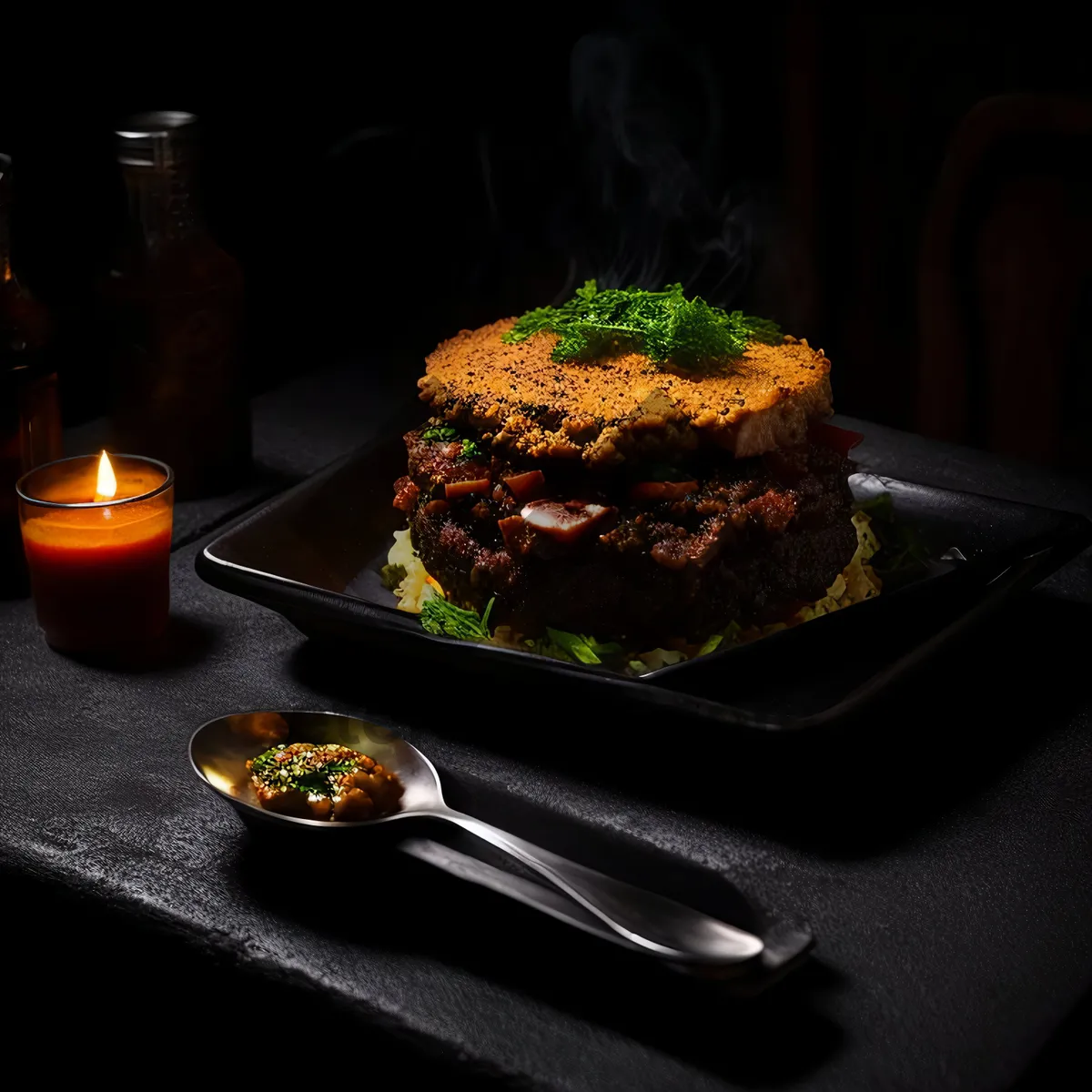 Picture of Grilled pork dish on a plate with vegetables.