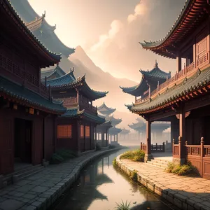 Exquisite ancient Chinese temple with panoramic city view