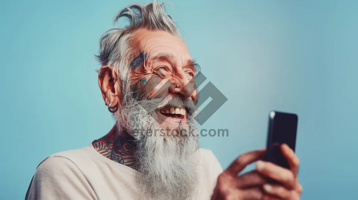 Picture of Happy elderly man with gray mustache smiling portrait.