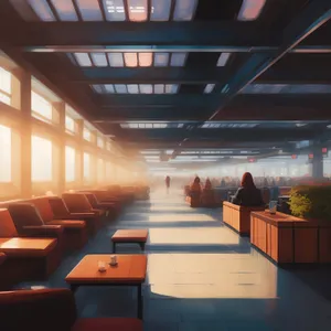 Modern Interior Hall with Empty Chairs and Tables