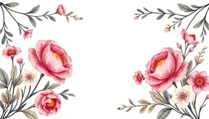 Pink floral design element with deer silhouette frame.