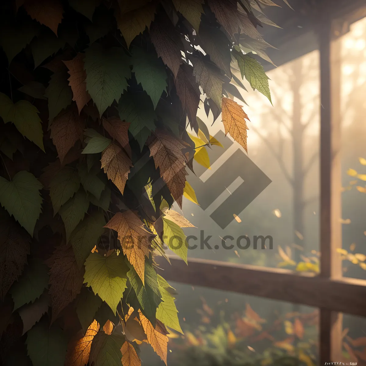 Picture of Golden Autumn Maple Leaves Against Blue Sky