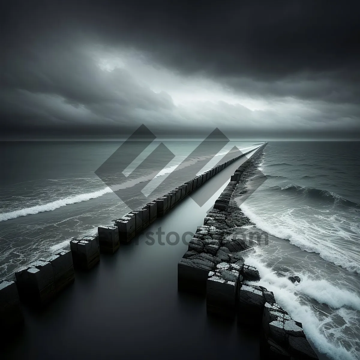 Picture of Serene Sunset at Wave Barrier on Tropical Beach