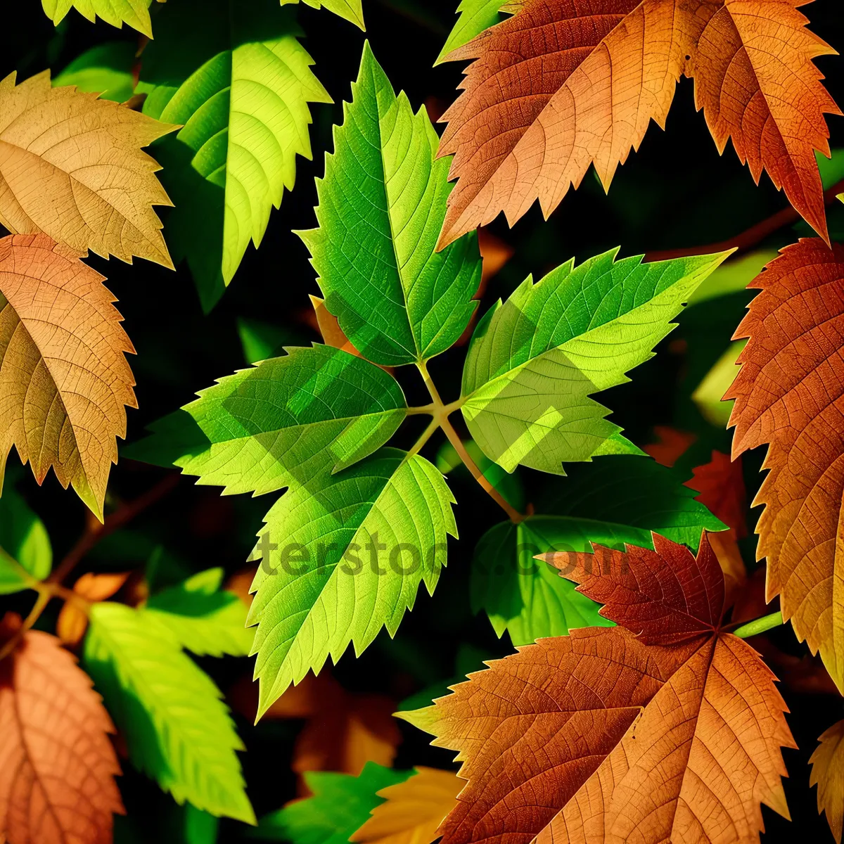 Picture of Vibrant Maple Leaves in Forest Foliage